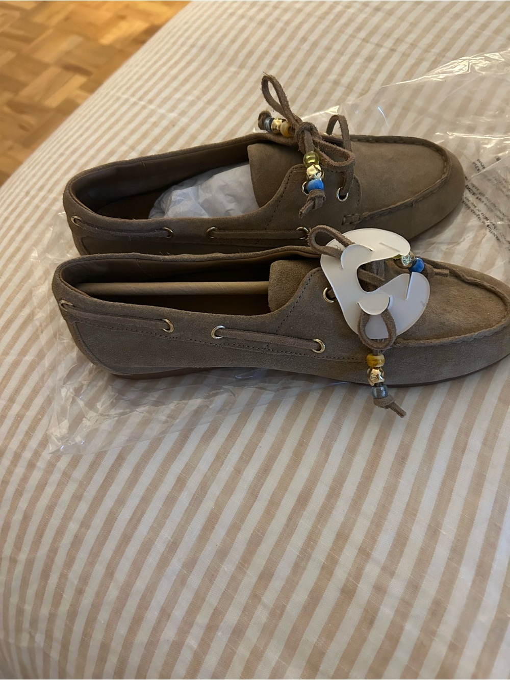 Madewell Taupe Suede Loafers with Bead Accents